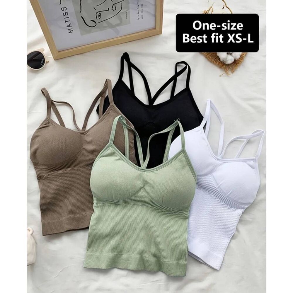 Fashionable Spaghetti strap tank top set of four with badded bralette